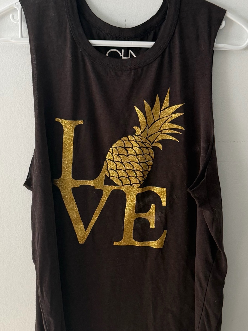 Chaser Women's Black Tank with Gold Pineapple LOVE Graphic